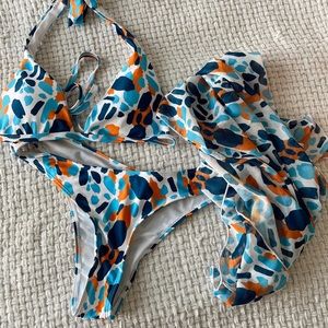 Never Worn Printed Bikini Set + Sarong